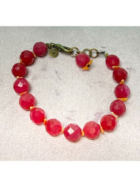 David Aubrey Hot Pink Fuchsia Gemstone Beaded Statement Bracelet Fits Up To 8"